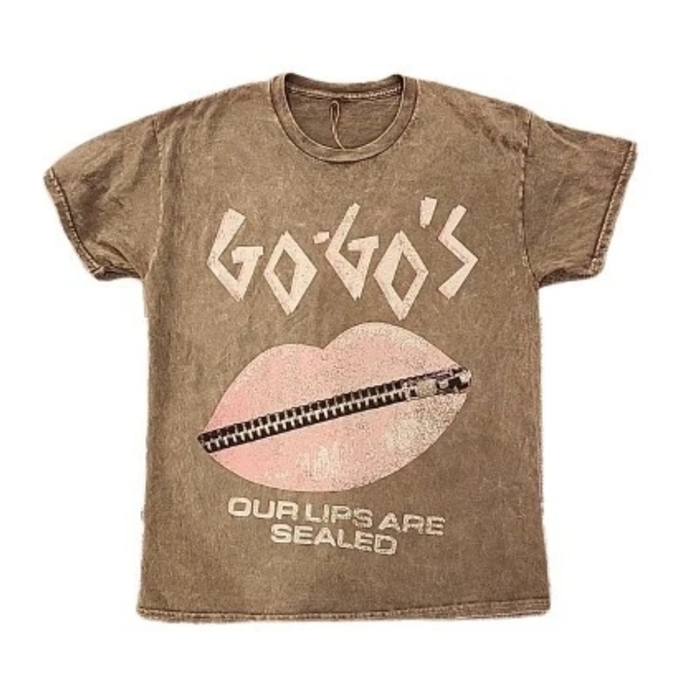 New Go-Go's Our Lips Are Sealed Women's Size Small/Medium Silver Garment Dye Tee